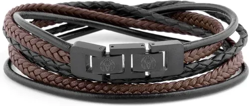 Lucleon Triple bracelet Roy en cuir noir et marron