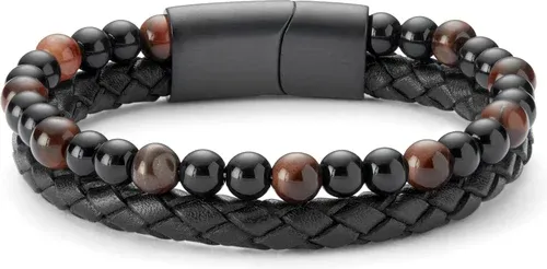 Lucleon Bracelet Icon en cuir et en perles oeil de tigre rouges