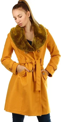 Glara Fleece coat with fur collar