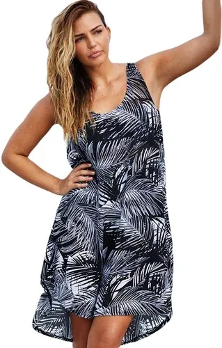 Trgomania Monochrome Palm Tree Sheer Chiffon Beach Dress