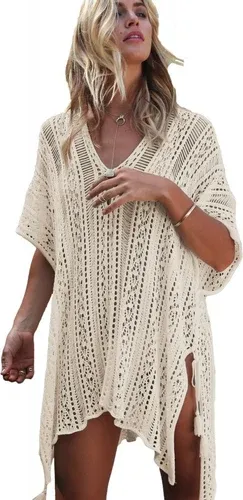 Trgomania Apricot Crochet Knitted Tassel Tie Kimono Beachwear