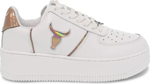 Baskets Windsor Smith ROSY BRAVE WHITE ROSE GOLD HOLOGRAPHIC en cuir blanc