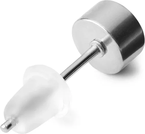 Lucleon Clou d'oreille rond en métal argenté avec zircone cubique noire 5 mm