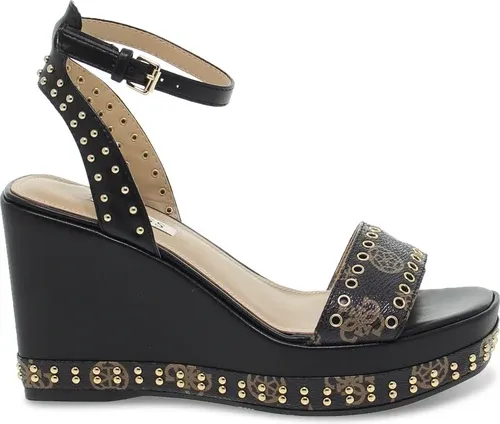 Chaussures compensées Guess SANDALO ALTO LOGATO en cuir noir