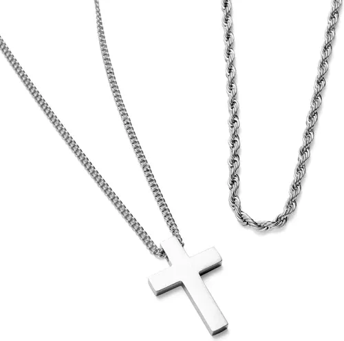Trendhim Set de 2 colliers assortis : chaîne fine torsadée et collier à croix "Le Fils"