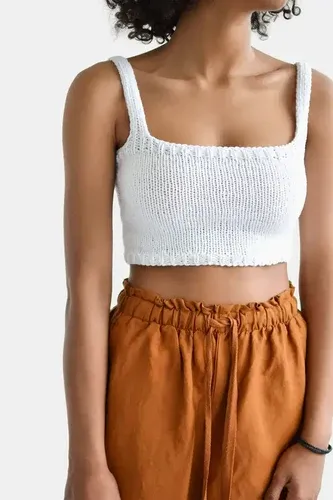 Plexida Square Neck Crop Top In Bright White