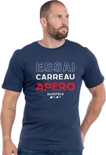 Ruckfield T-shirt T-shirt "essai, carreau, apéro" bleu marine
